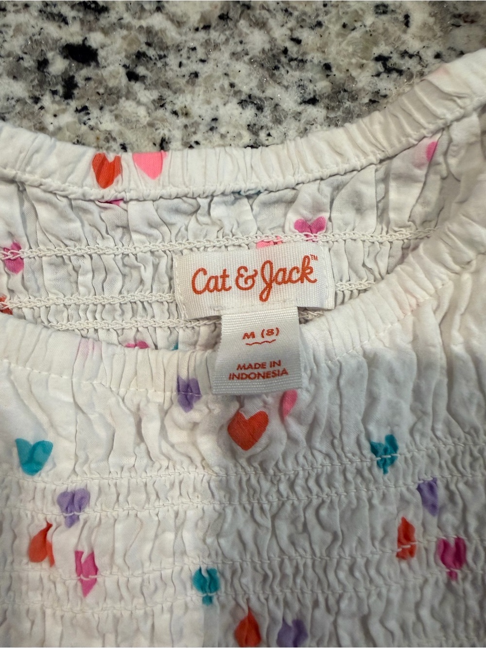 Cat & Jack White Smocked Top with Multicolor Hearts